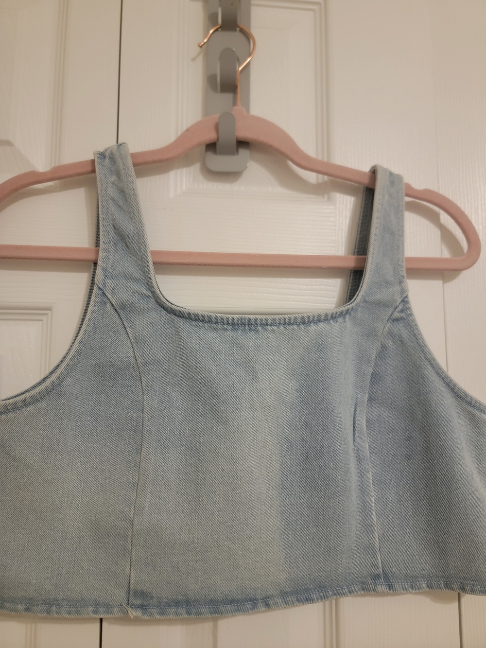 Washed Light Blue Denim Crop Tank with Square Neck